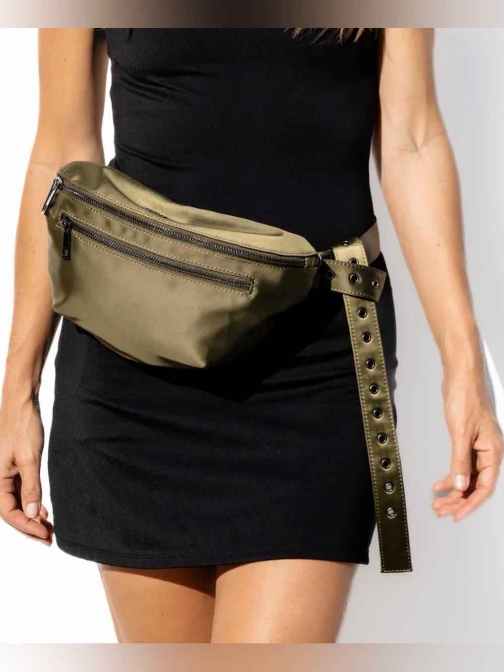 Olive Green Women's Crossbody Belt Bag with Adjustable Strap - Picture 2 of 8